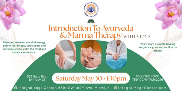 Marma Therapy Workshop at the Integral Yoga Center of MIami